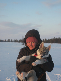 Free-running with a husky puppy