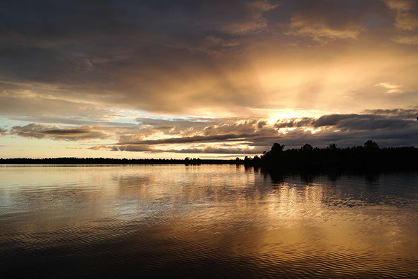 Calm lake water in evening light
