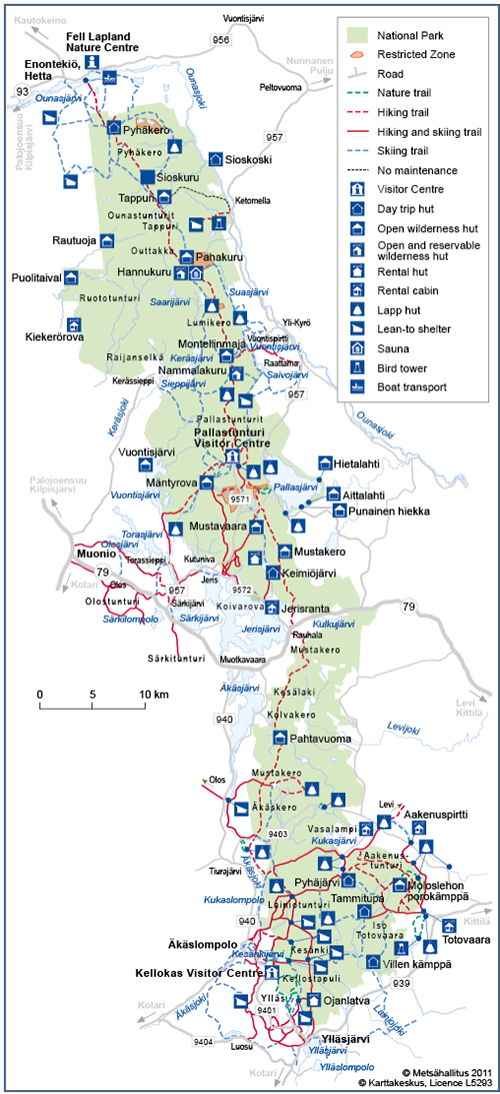 Map of the Hetta-Pallas hiking and skiing route