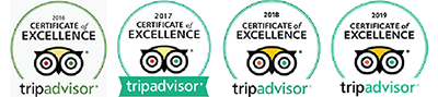 TripAdvisor Certificate of Excellence — 2016, 2017, 2018, 2019